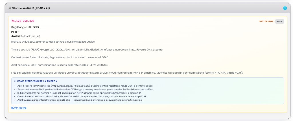 Storico analisi IP RDAP + AI